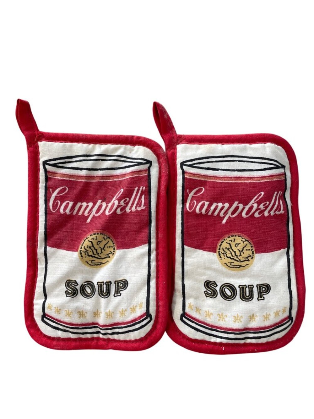 Vintage Campbells Soup Quilted Potholders Set Of 2 Red Retro Kitchen Collectible